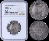 COLOMBIA: Silver proclamation medal (1808) with crowned shield containing quartered lions and castles. Pomegranates above and below legend on reverse....