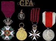 VARIOUS: Set of 5 medals from Belgium and 1 from Canada. Order of Leopold I - Knight silver cross + Commemorative medal of the reign of Leopold II + C...