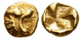 Ionia. 1/48 stater. 600-550 BC. Uncertain mint. Lydo-Milesian standard. Figural type. Anv.: Head of roaring lion to right. Rev.: Quadripartite incuse ...