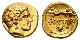 Kingdom of Macedon. Philip II. 1/12 Stater. 345-340 / 342-328 BC. Pella. (Sng Ans-209-215). (Le Rider-7a). Anv.: Laureate head of Apollo right. Rev.: ...
