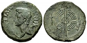 Luco Augusti. Dupondius. 27 BC.-14 AD. Lugo. (Abh-1701). (Acip-3300). Anv.: Naked head from august to left, behind caduceus, before palm, around IMP A...