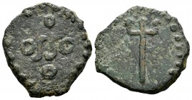 Osonuba. Triens. 50 BC. Faro (Portugal). (Gomes-32.01). Anv.: OSSO central legend between roundels. Rev.: Trident. Ae. 6,80 g. Very rare. Choice VF. E...