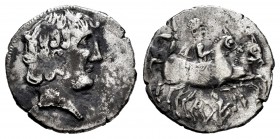 Kese. Obol. 120-20 BC. Tarragona (Cataluña). (Abh-no cita). (Acip-no cita). Anv.: Male head to right. Rev.: Rider to the right, leading a second horse...