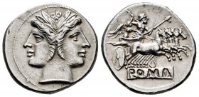 Anonymous. Didrachm - quadrigatus. 225-214 BC. Uncertain mint. (Craw-28/3). (BMCRR Rome-78-99). (Rsc-23). Anv.: Laureate head of Janus. Rev.: Jupiter,...
