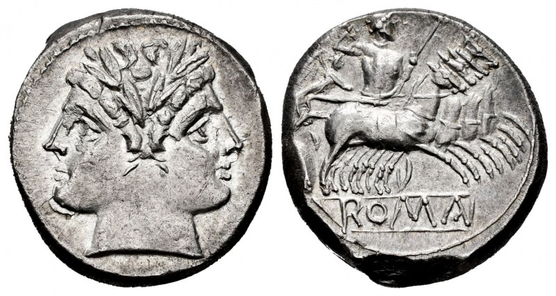 Anonymous. Didrachm - quadrigatus. 225-212 BC. Rome. (Craw-28/3). Anv.: Laureate...