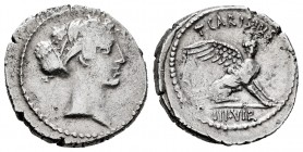 Carisius. T. Carisius. Denarius. 46 BC. Rome. (Ffc-552). (Craw-464/1). (Cal-390). Anv.: Head of the Aphrodisian Sibyl right, back hair in sling. Rev.:...