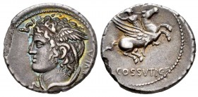 Cossutius. L. Cossutius C.f. Sabula. Denarius. 74 BC. Rome. (Ffc-655). (Craw-395/1). (Cal-515). Anv.: Head of Medusa Ieft, winged and entwined with se...