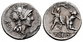 Didius. Titus Didius. Denarius. 112-113 BC. (Ffc-675). (Craw-294/1). (Cal-539). Anv.: Head of Roma right, monogram of ROMA behind. X below. Rev.: Two ...