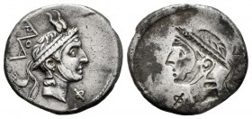 Marcius. L. Marcius Philippus. Incuse denarius. 113-112 BC. Central Italy. (Ffc-852). (Craw-293/1). (Cal-935). Anv.: Head of Philip V of Macedon right...