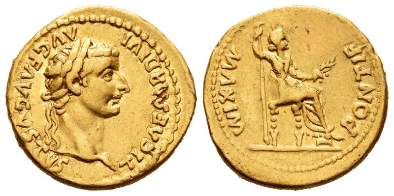 Tiberius. Aureus. 14-17 d.C. Lugdunum. (Spink-1760). (Ric-29). (Cal-305). Anv.: ...