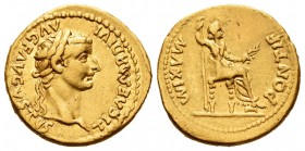 Tiberius. Aureus. 14-17 d.C. Lugdunum. (Spink-1760). (Ric-29). (Cal-305). Anv.: TI CAESAR DIVI AVG F AVGVSTVS. Cabeza laureada de Tiberio a derecha. R...