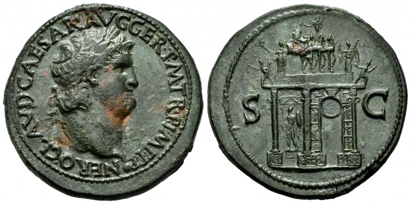 Nero. Sestertius. 64 AD. Rome. (Ric-149). (Bmcre-185). (C-308). Anv.: NERO CLAVD...