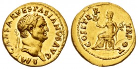 Vespasian. Aureus. 69-70 AD. Rome. (Ric-28). (Cal-607). (Bmc-28). Anv.: IMP CAESAR VESPASIANVS AVG, laureate head of Vespasian right. Rev.: COS ITER T...