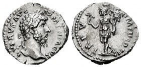 Lucius Verus. Denarius. 165 AD. Rome. (Ric-537). Anv.: L VERVS AVG ARMENIACVS, laureate head of Lucius Verus right. Rev.: TR P V IMP II COS II, Roma a...
