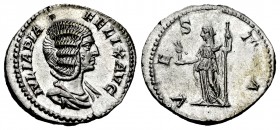 Julia Domna. Denarius. 211-217 AD. Rome. (Ric-390 Caracalla). (Bmcre-29). (Rsc-230). Anv.: IVLIA PIA FELIX AVG, draped bust right. Rev.: VESTA, standi...