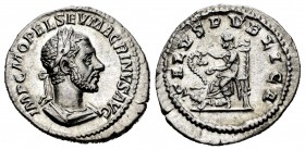 Macrinus. Denarius. 217-218 AD. Rome. (Ric-86). Anv.: IMP C M OPEL SEV MACRINVS AVG, laureate and cuirassed bust right. Rev.: SALVS PVBLICA, Salus sea...