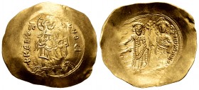 Alexius III Angelus-Comnenus. Hyperpyron. 1195-1203 AD. Constantinople. (Doc-1b). (Sear-2008). Anv.: KЄRO HΘЄI, Christ Pantokrator standing facing on ...