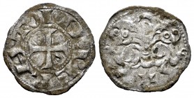 Kingdom of Castille and Leon. Alfonso VII (1126-1157). Dinero. León. (Bautista-96). Anv.: IMPERATO. Cross finished with hooks. Rev.: Oppositely locate...