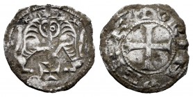 Kingdom of Castille and Leon. Alfonso VII (1126-1157). Obol. León. (Bautista-157.1 var. with stars). Anv.: Two lions facing each other, with a star ab...