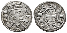 Kingdom of Castille and Leon. Sancho III (1157-1158). Dinero. Toledo. (Abm-150). (Bautista-259.8). Anv.: TOLETA, creciente invertido con roel en cada ...
