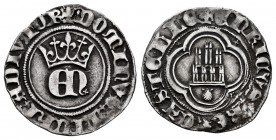 Kingdom of Castille and Leon. Enrique II (1368-1379). 1/2 real. Coruña. (Bautista-562). Anv.: DOMINVS: MICHI: ADIVTOR. Rev.: + ENRICVS: REX CASTELLE. ...