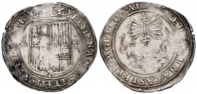 Catholic Kings (1474-1504). 4 reales. Sevilla. (Cal-564). Ag. 13,63 g. Shield between S - IIII. "Square d" assayer. Round flan. Weak strike. Almost XF...