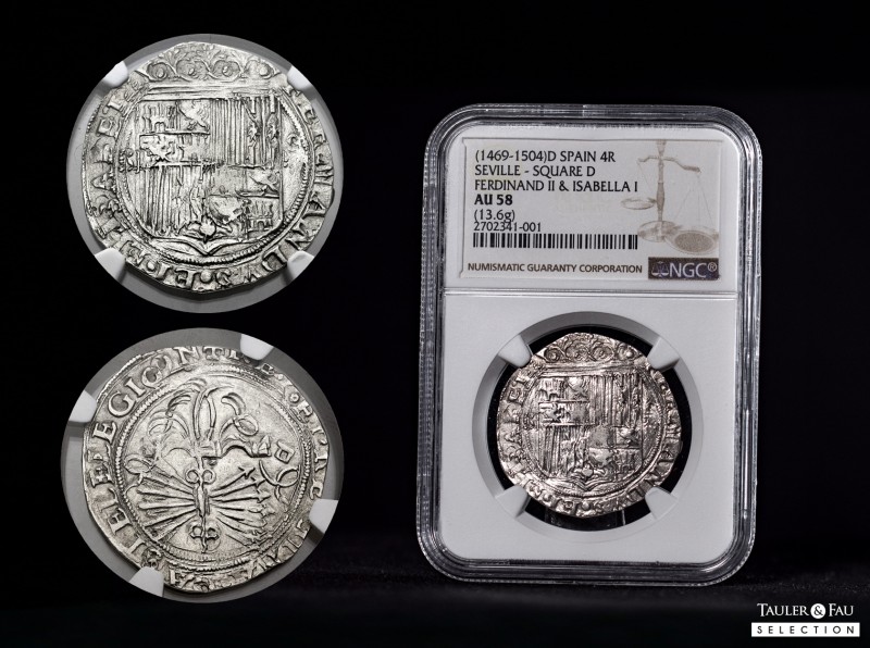 Catholic Kings (1474-1504). 4 reales. Sevilla. (Cal-564). Ag. 13,60 g. Shield be...