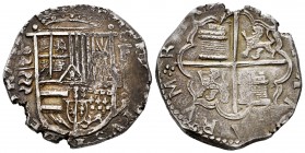 Philip II (1556-1598). 4 reales. 1592. Valladolid. F/A. (Cal-633). Ag. 13,69 g. Date with two digits on obverse and reverse. Tone. Rare. VF. Est...350...