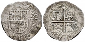 Philip II (1556-1598). 4 reales. 1595. Valladolid. D. (Cal-638). Ag. 12,31 g. Date with two digits. Value IIII on the right of the shield. Rare. XF. E...