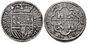 Philip II (1556-1598). 8 reales. 1589. Segovia. (Cal-710). Ag. 26,74 g. Aqueduct with two rows of three arches. Minor cleaned rust. Choice VF. Est...1...