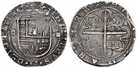 Philip II (1556-1598). 8 reales. Sevilla. (Cal-720). Ag. 27,27 g. "Square d" assayer on reverse. Round flan. Full legends. Tone. Choice VF. Est...600,...