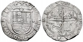 Philip II (1556-1598). 8 reales. Sevilla. (Cal-720 var). Ag. 27,31 g. "Square d" assayer on reverse. Legend variety. Well struck. Rare. XF. Est...500,...