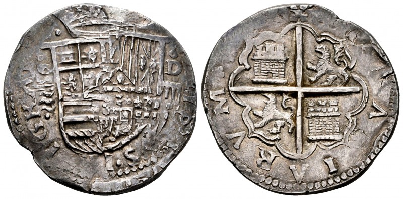 Philip II (1556-1598). 8 reales. Sevilla. F/d cuadrada. (Cal-724). Ag. 27,28 g. ...