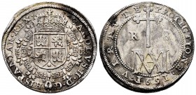 Charles II (1665-1700). 8 reales. 1691. Segovia. BR. (Cal-776). Ag. 20,78 g. "Maria" type. Value R - 8. Nick on edge. Some scratches. Very rare. Choic...