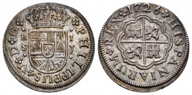 Philip V (1700-1746). 1 real. 1726. Sevilla. J. (Cal-649). Ag. 2,88 g. Beautiful slightly iridescent patina. Original luster. Almost UNC/AU. Est...150...