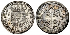 Philip V (1700-1746). 2 reales. 1725. Sevilla. J. (Cal-983). Ag. 5,92 g. Gorgeous specimen. Almost UNC. Est...250,00. 

Felipe V (1700-1746). 2 real...