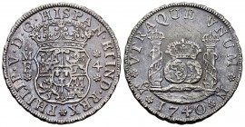 Philip V (1700-1746). 4 reales. 1740. México. MF. (Cal-1123). Ag. 13,12 g. Some bluish patina. Scratch on reverse. A good sample. Almost XF. Est...500...