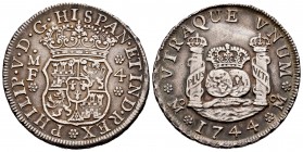 Philip V (1700-1746). 4 reales. 1744. México. MF. (Cal-1131). Ag. 13,41 g. Ex Ponterio & Associates, June 1999 (Sale #101), lot 0345. Almost XF. Est.....