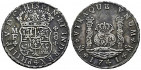 Philip V (1700-1746). 8 reales. 1741. México. MF. (Cal-1458). Ag. 26,63 g. Two knocks on the edge. Choice VF. Est...250,00. 

Felipe V (1700-1746). ...