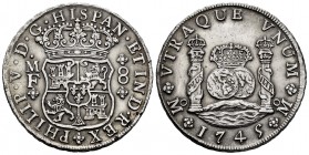 Philip V (1700-1746). 8 reales. 1745. México. MF. (Cal-1468). Ag. 26,56 g. Almost XF. Est...450,00. 

Felipe V (1700-1746). 8 reales. 1745. México. ...