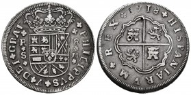 Philip V (1700-1746). 8 reales. 1718. Sevilla. M. (Cal-1617). Ag. 23,62 g. Punch marks on reverse. Scarce. Choice VF. Est...400,00. 

Felipe V (1700...