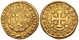Philip V (1700-1746). 8 escudos. 1701. Sevilla. M. (Cal-2266). (Cal onza-462). Au. 26,80 g. "Cross" type. Mint mark, value and assayer on obverse. Rar...