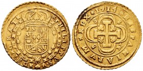 Philip V (1700-1746). 8 escudos. 1714. Sevilla. M. (Cal-2284 var). (Cal onza-500 var). Au. 26,92 g. "Cross" type. Very rare. Choice VF. Est...5000,00....