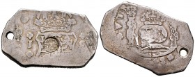 Ferdinand VI (1746-1759). 8 reales. 1748. Guatemala. J. (Cal-420). (Km-102). Ag. 26,49 g. Guatemala countermark. Holed. Rare. Choice F. Est...220,00. ...
