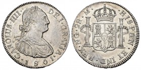 Charles IV (1788-1808). 2 reales. 1801. Guatemala. M. (Cal-559). Ag. 6,84 g. Original luster. Attractive. Rare in this condition. UNC. Est...250,00. ...