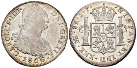 Charles IV (1788-1808). 8 reales. 1806. Lima. JP. (Cal-926). Ag. 26,94 g. Beautiful. Original luster. Very scarce in this grade. Ex Áureo Selección 20...