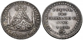 Ferdinand VII (1808-1833). "Proclamation" medal. 1808. Potosí. (H-50). Ag. 26,93 g. Attractive old cabinet tone. AU. Est...600,00. 

Fernando VII (1...