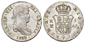 Ferdinand VII (1808-1833). 1 real. 1830. Madrid. AJ. (Cal-593). Ag. 2,94 g. Laureate bust. Hairline on obverse. Some original luster remaining. A good...