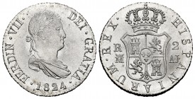 Ferdinand VII (1808-1833). 2 reales. 1824. Madrid. AJ. (Cal-840). Ag. 5,96 g. Minor marks. Original luster. Almost UNC/AU. Est...200,00. 

Fernando ...