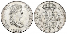 Ferdinand VII (1808-1833). 2 reales. 1832. Madrid. AJ. (Cal-849). Ag. 5,89 g. Attractive. AU. Est...150,00. 

Fernando VII (1808-1833). 2 reales. 18...